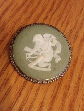 Wedgwood Sage Green Jasperware Backed Pin with Silver Rim